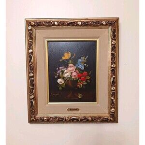 Vtg Still Life Floral Vase Oil Painting By Vito Ruggeri Ornate Florentine Frame